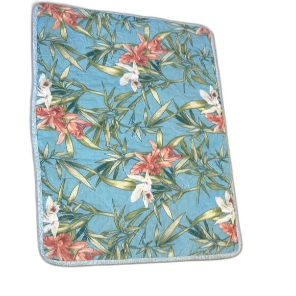TOMMY BAHAMA Tropical Floral Quilted Pillow Sham Light Blue Size Standard - Picture 1 of 11